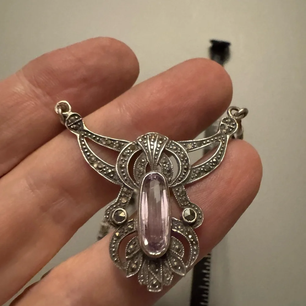 Elegant sterling silver and amethyst necklace. Rare and antique - Picture 7 of 10